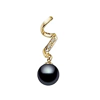 14k Gold AAAA Quality Japanese Dark Black Akoya Cultured Pearl Diamond Pendant for Women