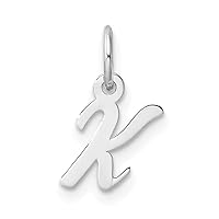 14k White Gold Small Script Letter K Initial Charm Pendant Necklace Measures 15mm Long 0.35mm Thick Jewelry for Women