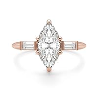 1 CT Marquise Cut Moissanite Engagement Ring Colorless VVS1 10K 14K 18K & 925 Sterling Silver Daimond Accent Promise Ring Anniversary Wedding Bridal Ring Valentine Gift For Her