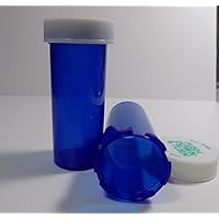 Plastic Prescription Cobalt Blue Vials/Bottles 25 Pack w/Caps Giant 40 Dram Size-New