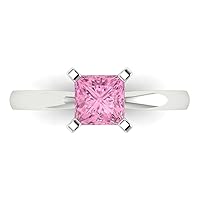Clara Pucci 1.0 ct Princess Cut Solitaire Pink Simulated Diamond Engagement Wedding Bridal Promise Anniversary Ring Real 14k White Gold