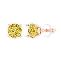 0.9ct Round Cut Conflict Free Solitaire Canary Yellow Unisex Stud Earrings 14k Rose Gold Screw Back conflict free Jewelry