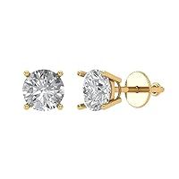 Clara Pucci 2.0 ct Round Cut Solitaire Studs with Clear Simulated Diamond Stone Special - 14K Yellow Gold Stud Earrings Screw Back
