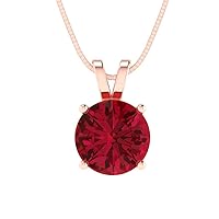 Clara Pucci 1.45ct Round Cut Designer Simulated Red Ruby Gem Solitaire Pendant Necklace With 18