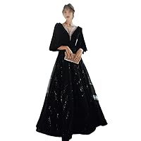 Velvet Banquet Evening Dress Black Long Sleeve Dress Temperament Texture Annual Party Dress