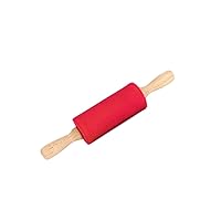 38cm silicone red rolling pin with solid wood rubber wood handle flour stick, large roller rolling pin (Size: 15 inches long x 2 inches wide)