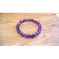 Natural Amethyst 8 mm Round Shape Smooth Beaded 7.5 inch Stretchable Bracelet for Unisex. Adjustable Stretch Bracelet for Gift, Healing, Prosperity.