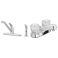 22-K81WS-CH-AV Kitchen Sink Faucet with Side Spray, Polished Chrome Single Handle & 10-B421-AV Two Handle Bathroom Sink Faucet, Polished Chrome with Acrylic Round Knobs
