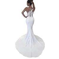 Beach Illusion Bridal Ball Gowns with Train Lace Satin Mermaid Wedding Dresses for Bride 2022