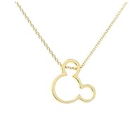 Simple Mickey Mouse & Minnie Mouse Womens Necklace Pendant 14k Yellow Gold Plated .925 Steling Sliver Perfect Vacation Gift for Womens Girls