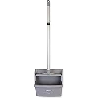 SPARTA Upright Dustpan with Aluminum Handle, Serrated Edge for Broom Combing, Secure Yoke Lock with Easy Storage Hanging Hole for Commercial Cleaning, Plastic, 30 Inches, Gray