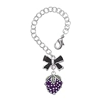 Silvertone Purple Grapes - Black Bow Charm Accessory for Tumblers and Thermal Cups