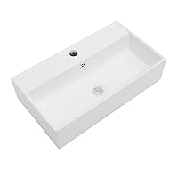 Lordear 21 x 12 Inch Rectangle Wall Mount Bathroom Sink with Single Faucet Hole White Porcelain Ceramic 21 Inch Bathroom Wall Mounted Sink