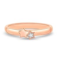 In Season Jewelry 925 Sterling Silver Rose Gold Flashed Shooting Star Ring With Clear Cubic Zirconia for Preteens and Teen Girls Sizes 5,6 & 7 - Sparkling Star Solitaire Ring Band For Young Girls