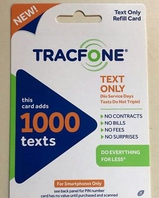 Tracfone 1000 Text Refill Card Smartphone only
