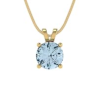 Clara Pucci 1.0 ct Round Cut Genuine Blue Simulated Diamond Solitaire Pendant Necklace With 18