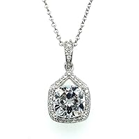 Mois 1 CT Cushion Colorless Moissanite Engagement Pendant, Wedding/Bridal Pendant, Solitaire Halo Style, Solid Gold Silver Vintage Antique Anniversary Promise Pendant Gift for Her