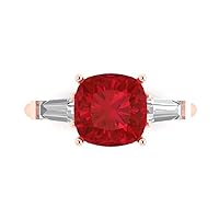 Clara Pucci 3.6 ct Cushion Baguette cut 3 stone Solitaire W/Accent Simulated Ruby Anniversary Promise Engagement ring 18K Rose Gold