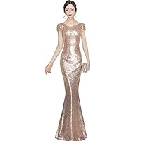 Rose Gold Sequin Bridesmaid Dresses Mermaid Sparkly Backless Wedding Party Gown