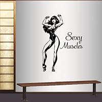 Wall Vinyl Decal Home Decor Art Sticker Sexy Muscle Strong Girl Woman Bodybuilding Gym Workout Powerlifting Sport Fitness Room Removable Stylish Mural Unique Design 2422