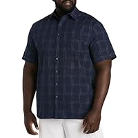 DXL Synrgy Men's Big and Tall Check Sport Shirt Navy White 2XLT