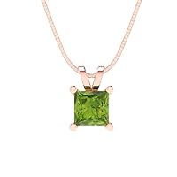 Clara Pucci 0.50 ct Princess Cut Genuine Natural Green Peridot Solitaire Pendant Necklace With 16