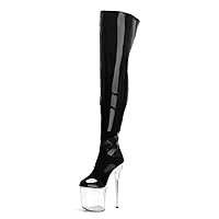 20cm Over The Knee Boots Patent Leather Fashion Sexy Fetish 10Inch Round Toe Exotic Nightclub High Heels Crossdress Gothic Shoes