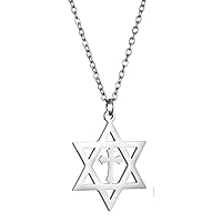 Stainless Steel Gold Color Star of David Christian Cross Pendant Necklace Jewelry Necklaces for Women Men Jewish Israel