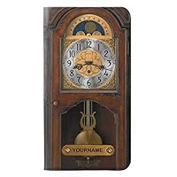RW3173 Grandfather Clock Antique Wall Clock PU Leather Flip Case Cover for iPhone 11 with Personalized Your Name on Leather Tag