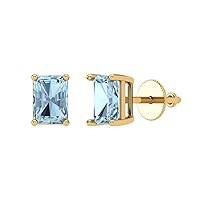 2.0 ct Emerald Cut Conflict Free Solitaire Natural Sky blue Topaz Designer Stud Earrings Solid 14k Yellow Gold Screw Back