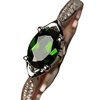 Solid 925 Sterling Silver & Natural Chrome Diopside 5x7mm Oval Shape Fine Step Cut Gemstone Ring for Men & Women. (Choose Your Size) |LW_GSR_0515