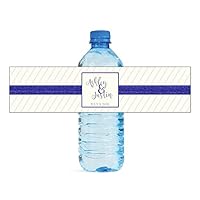 Blue Glitter & Pin Stripes Wedding Birthday Anniversary Water Bottle Labels Self Stick
