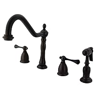 Kingston Brass KB1795BLBS Heritage 8-Inch Widespread Kitchen Faucet with Brass Sprayer, 8-1/4-Inch, Oil Rubbed Bronze