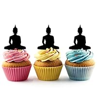 TA0417 Buddha Silhouette Party Wedding Birthday Acrylic Cupcake Toppers Decor 10 pcs