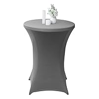 Restaurantware Table Tek 36 x 43 Inch Round Table Covers 10 Washable Spandex Tablecloths - Wrinkle-Free Durable Gray Polyester Fitted Tablecloths For Parties Banquets or Weddings