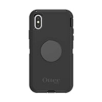 Otter + Pop for iPhone X and XS: OtterBox Defender Series Case with PopSockets Swappable PopTop - Black and Aluminum Black