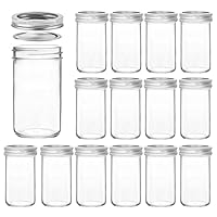 Mason Jars 12 OZ, 15 pcs Canning Jars Jelly Jars With Regular Lids, Ideal for Jam, Honey, Wedding Favors, Shower Favors