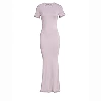 Womens Summer Casual Long Dress Elegant Fishtail Hem Maxi Dresses Sexy Fitted Lady Short Sleeve Cotton Dress…