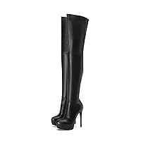 Frankie Hsu Punk Platform Stiletto Over The Knee Boots, Yellow Patent Thigh High Style, Large Big Size Fashion Goth Modern Heeled Long Tall Shoes For Women Men