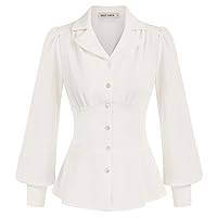 GRACE KARIN Button Down Shirts for Women Peplum Tops Long Sleeve Work Blouse Collared Shirt Dressy Top