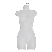 Female Molded Shatterproof Frosted Shapely Torso Form with Hook - Fits Women’s Sizes 5-10 - Hanging Fashion Form Mannequin to Display Top and Bottom Merchandise