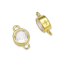 4pcs Adabele Real Gold Plated Sterling Silver April Birthstone Link 6mm Clear Cubic Zirconia Diamond Connector Hypoallergenic for Jewelry Making SXP9-4
