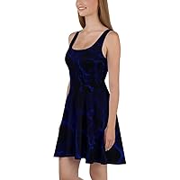 Skater Dress with Water and Light Reflection Patterns Layered Over a Dark Blue Base