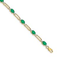 5mm 10k Gold Diamond and Oval Emerald Bracelet Jewelry for Women