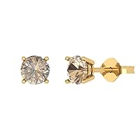 0.9ct Round Cut Solitaire Yellow Moissanite Unisex Pair of Stud Earrings 14k Yellow Gold Push Back conflict free Jewelry