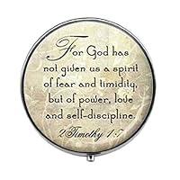 Christian Scripture - 2 Timothy 1:7 Bible Quote Pill Box - 2 Timothy 1:7 Bible Pill Box - Glass Candy Box