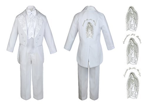 Baby Boy Kid Christening Baptism Church White Tail Suit Mary Maria on Back Sm-7