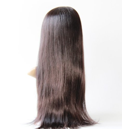 Full Lace Wigs Hand Made Human Hair Remy 100% Brazilian Virgin #1b Yaki Straight (14