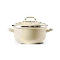 Cookware Indigo Round Enameled Casserole with Lid - 22 cm/3.3 Litre, Cream White (CC002468-001)