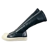 Women Men Fashion Calf High Boots Casual PU Leather Spring Female Flats Black Shoes